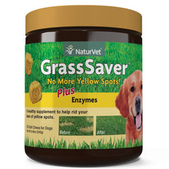 NaturVet GrassSaver soft chews front label view, a tasty daily support for your dog's health.