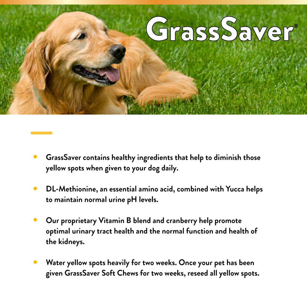 NaturVet GrassSaver ingredients list features yucca and essential nutrients.