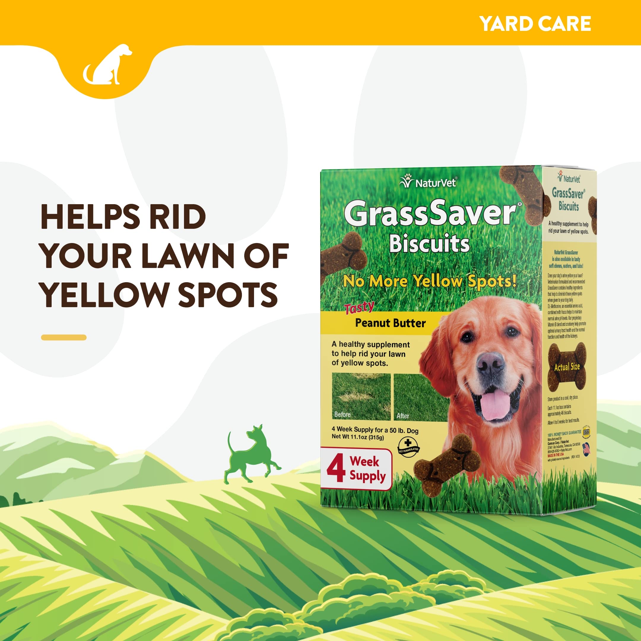 NaturVet GrassSaver peanut butter biscuits for dogs provide tasty reward and lawn care support