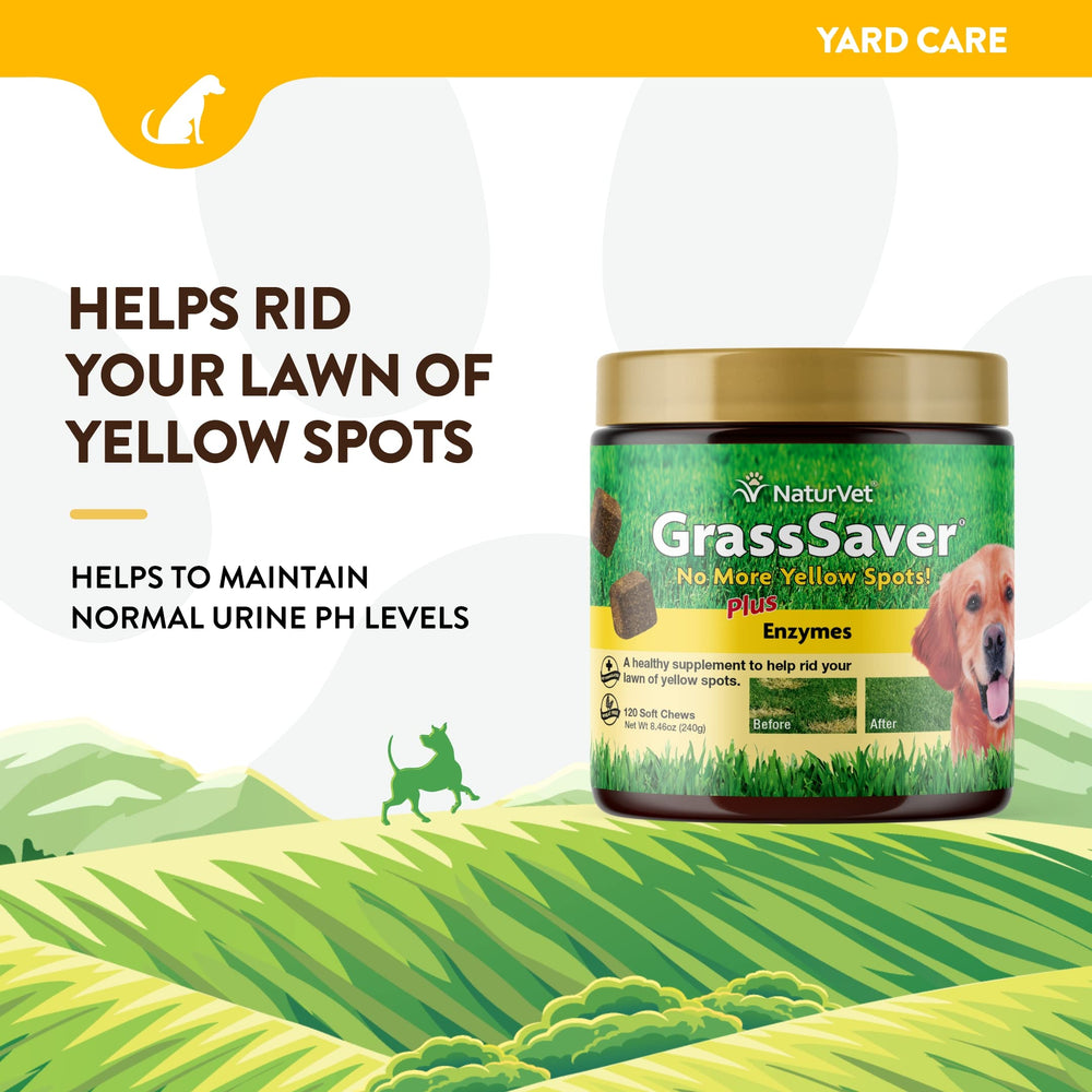 NaturVet GrassSaver close-up chews, palatable daily aid for urine balance and lawn care.