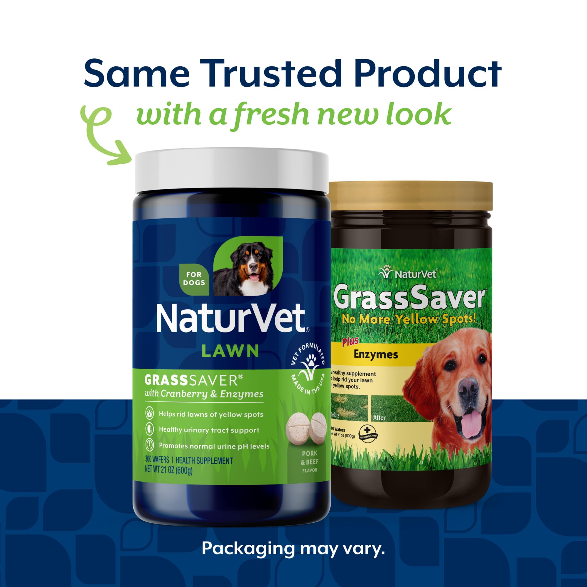 NaturVet GrassSaver Wafers dog-eating scene showing convenient crunchy chews for dogs