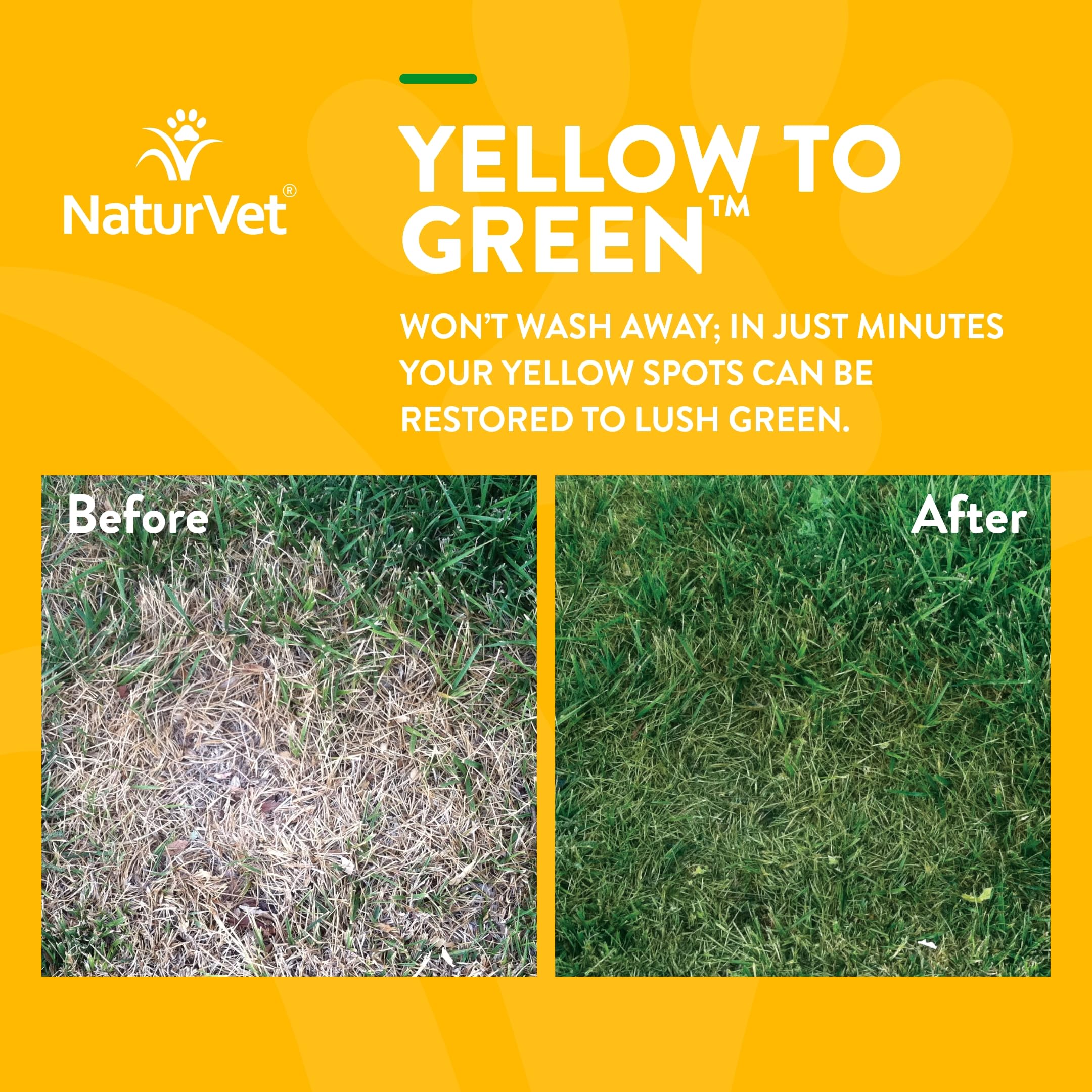 NaturVet spray close-up masking yellow spots on a green lawn