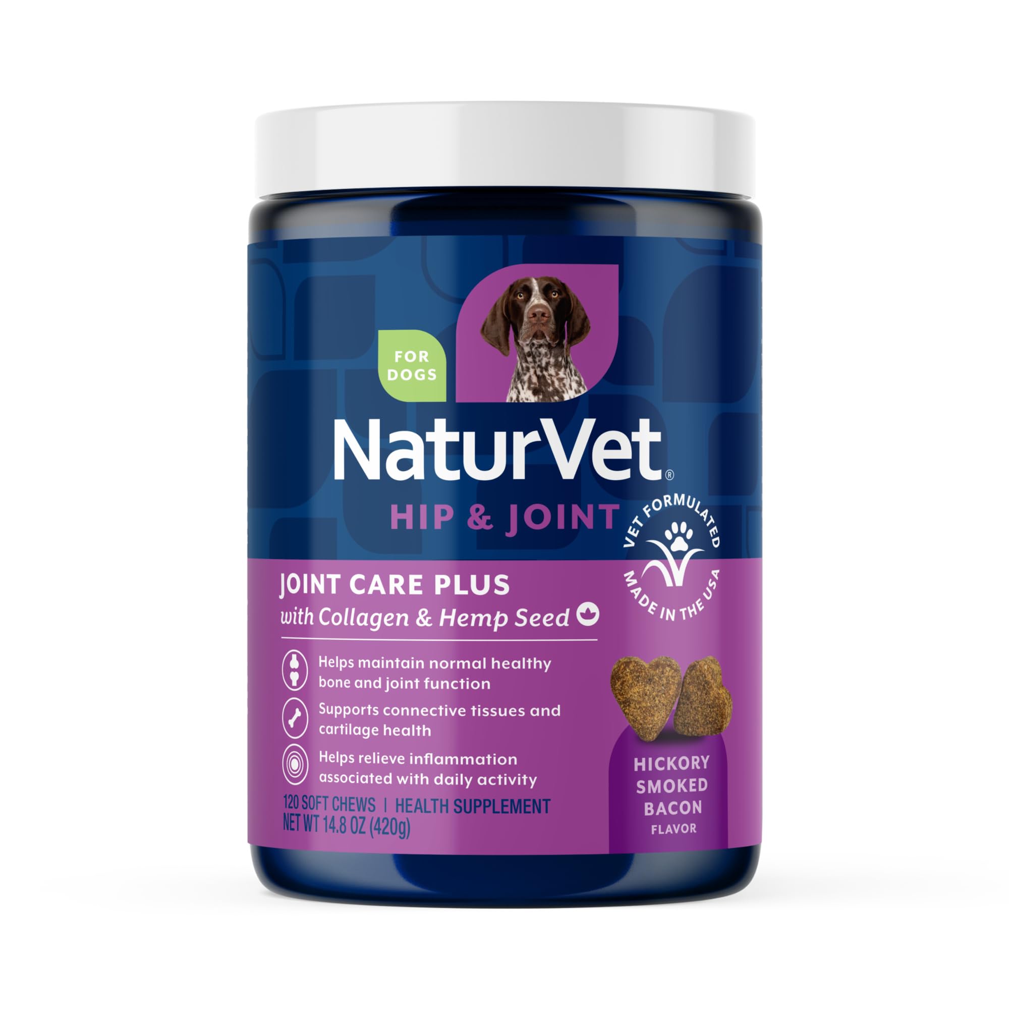 NaturVet Hemp Advanced Joint Health soft chews bottle shown for dog mobility support