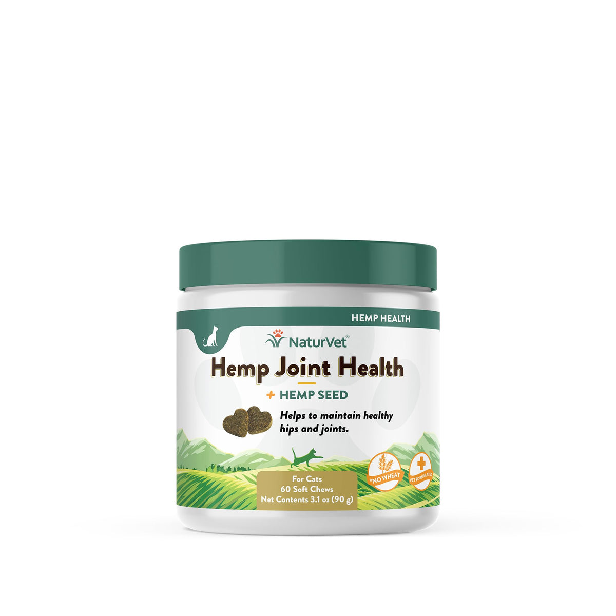 NaturVet Hemp Joint Health for Cats bottle close-up highlights joint support.