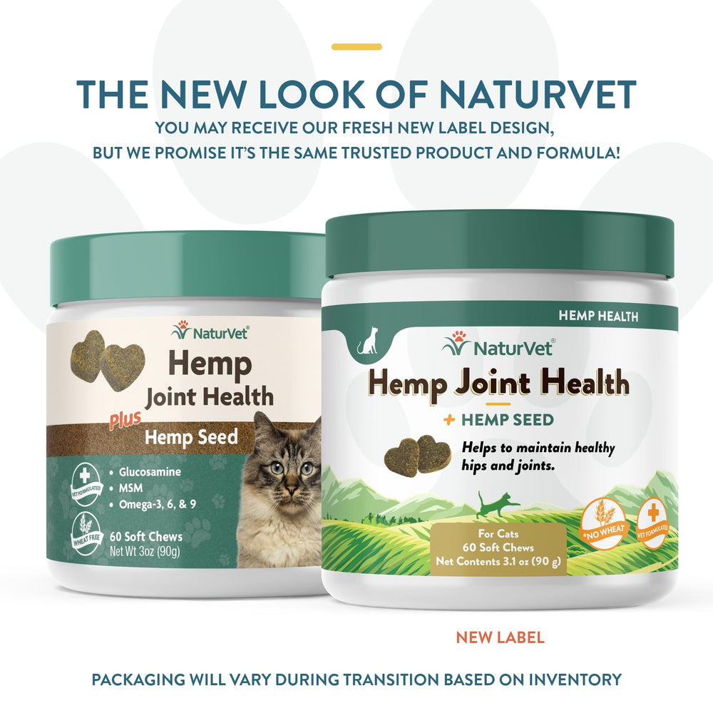 NaturVet Hemp Joint Health for Cats soft chews close-up shows an easy daily treat for hip support.