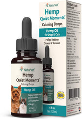 NaturVet Hemp Quiet Moments drops bottle with hemp oil for pet calming support