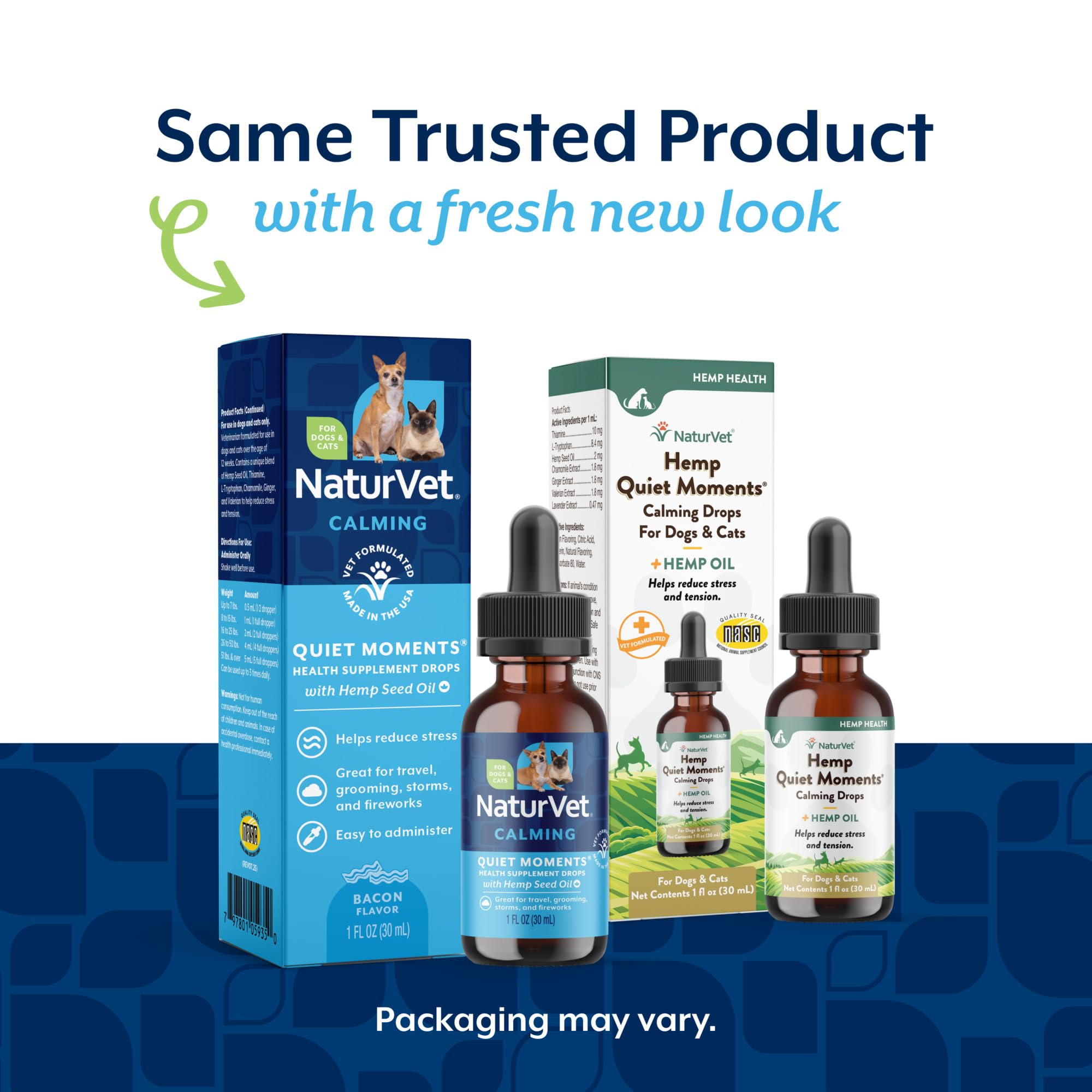 NaturVet Hemp Quiet Moments Drops pour demonstrates simple dosing for pets.