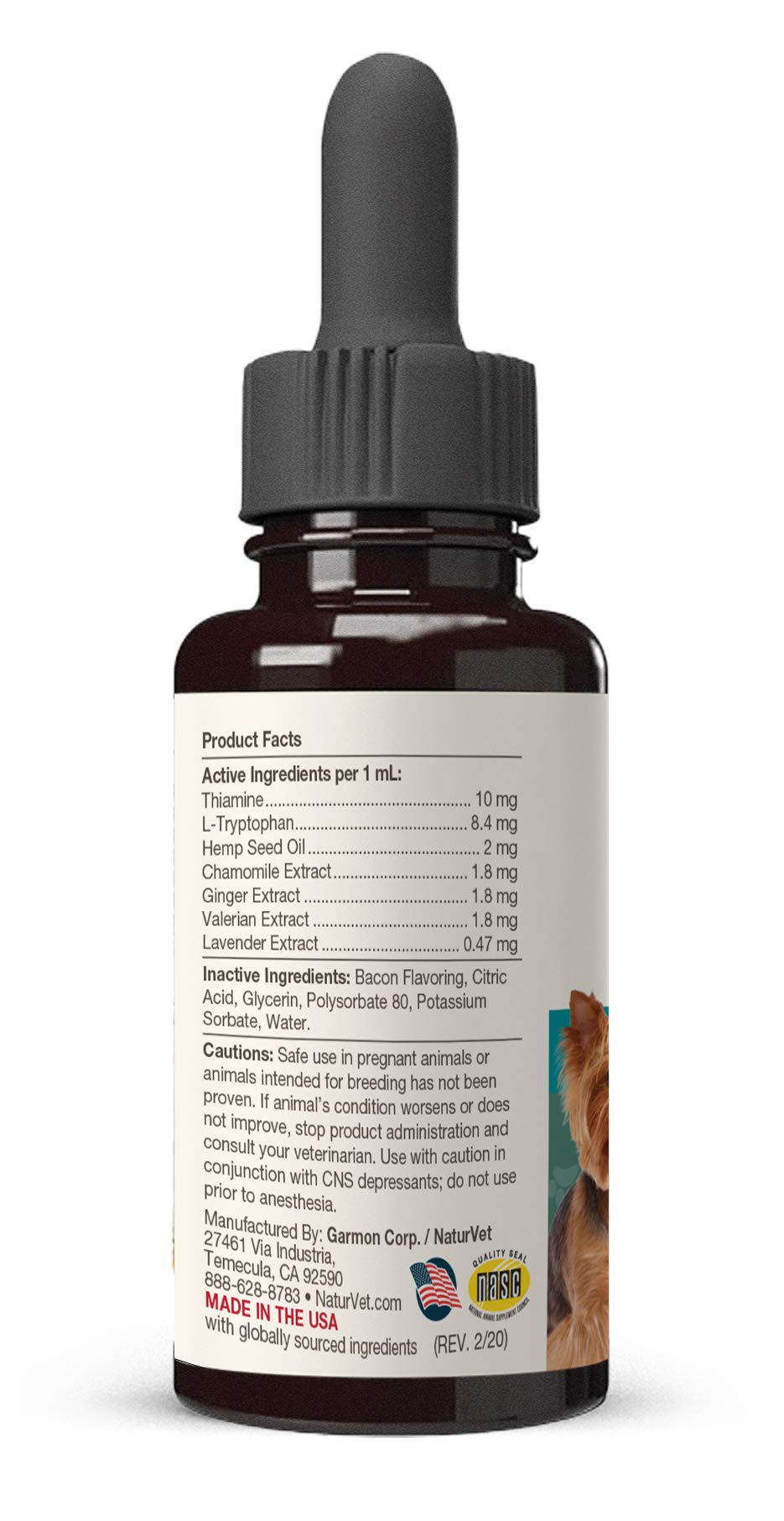 NaturVet hemp seed oil ingredient highlight for gentle relaxation for pets