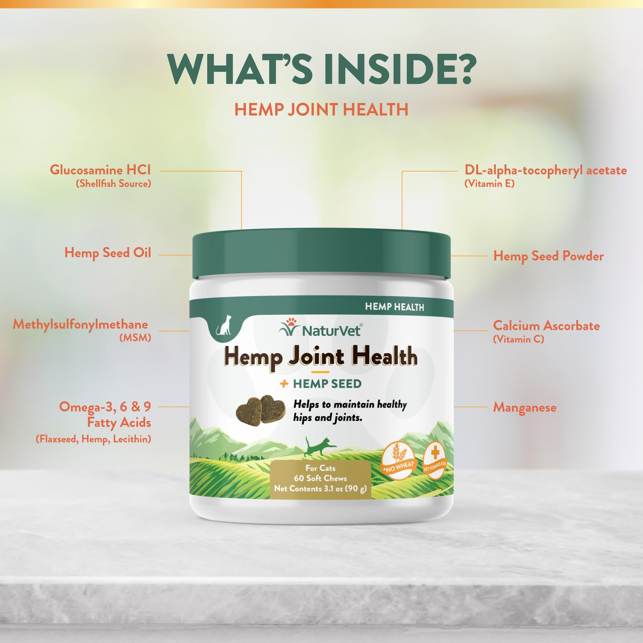 NaturVet Hemp Seed packaging close-up highlights natural nutrition for joints.
