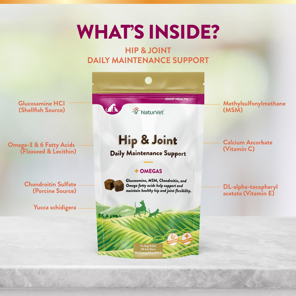 NaturVet hip and joint soft chew serving bowl suggests convenient daily dose