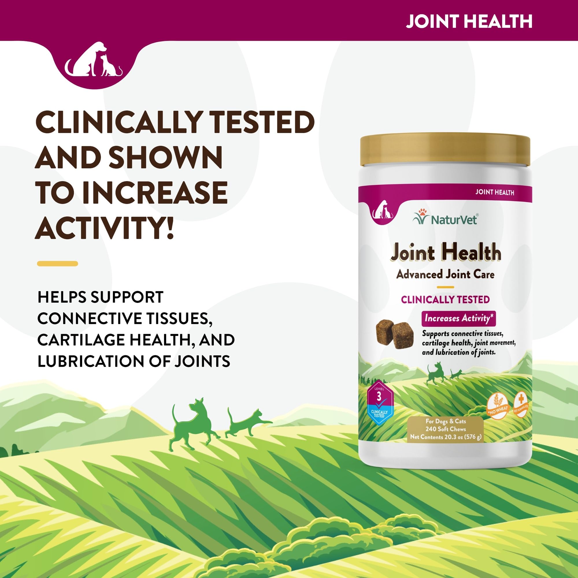 NaturVet Joint Health Level 3 bottle displays 240-count supply