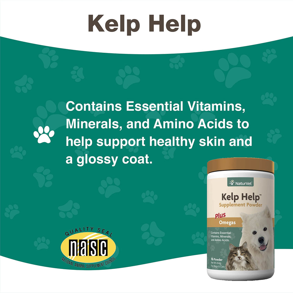 Ingredient close-up showing minerals and vitamins in NaturVet Kelp Help Plus Omegas