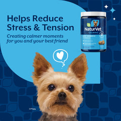 NaturVet melatonin dog stress-relief chews aiding mood support before fireworks.