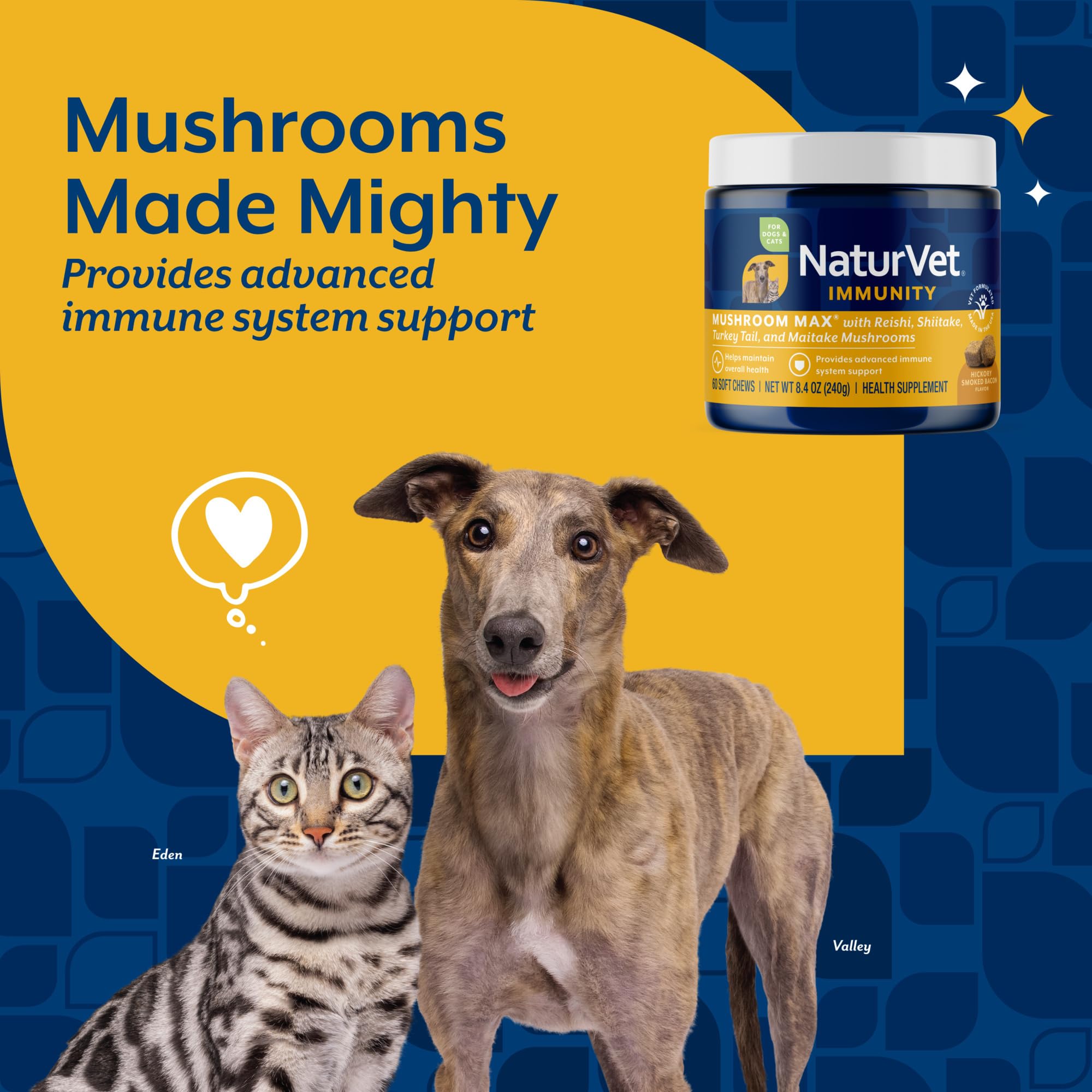 NaturVet Mushroom Max ingredients reishi close-up emphasizes immune support.