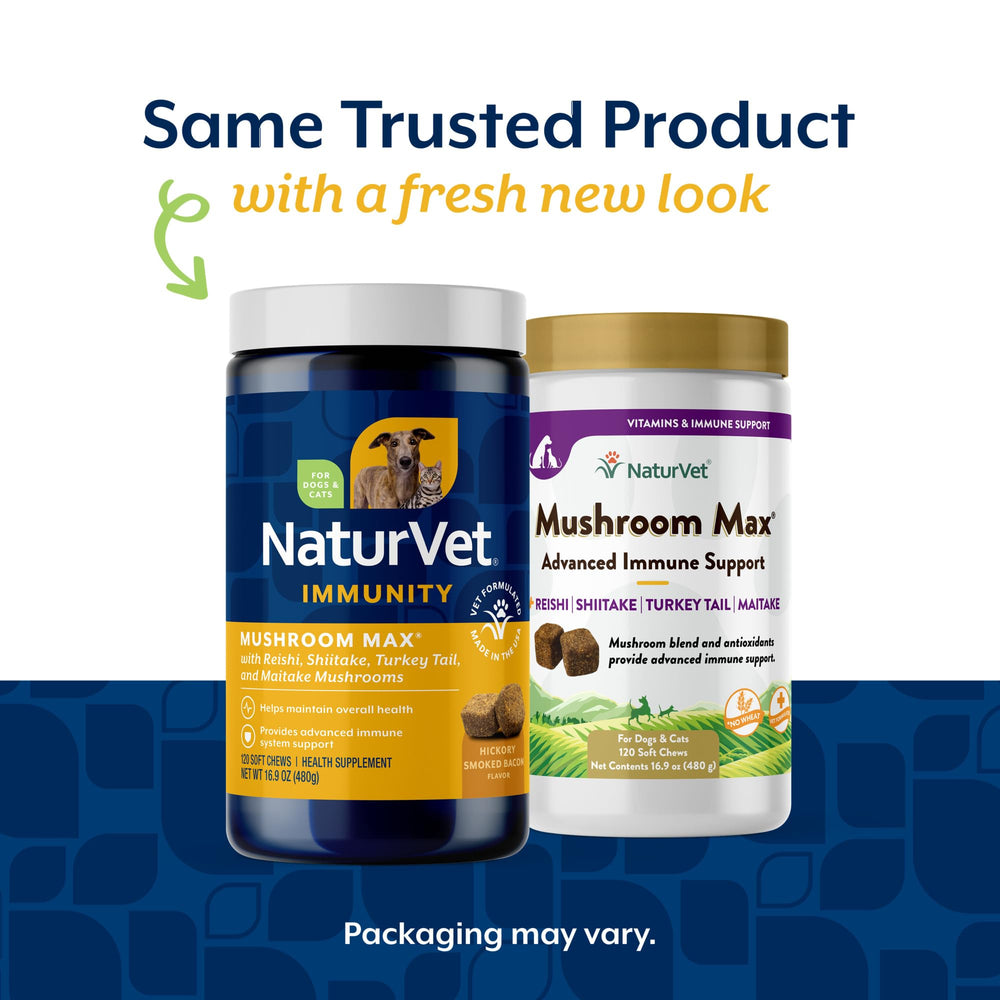 NaturVet Mushroom Max label detail highlights shiitake and reishi ingredients