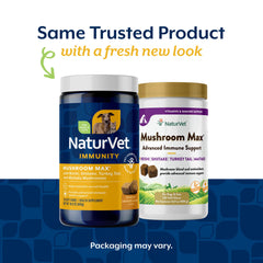 NaturVet Mushroom Max label detail highlights shiitake and reishi ingredients