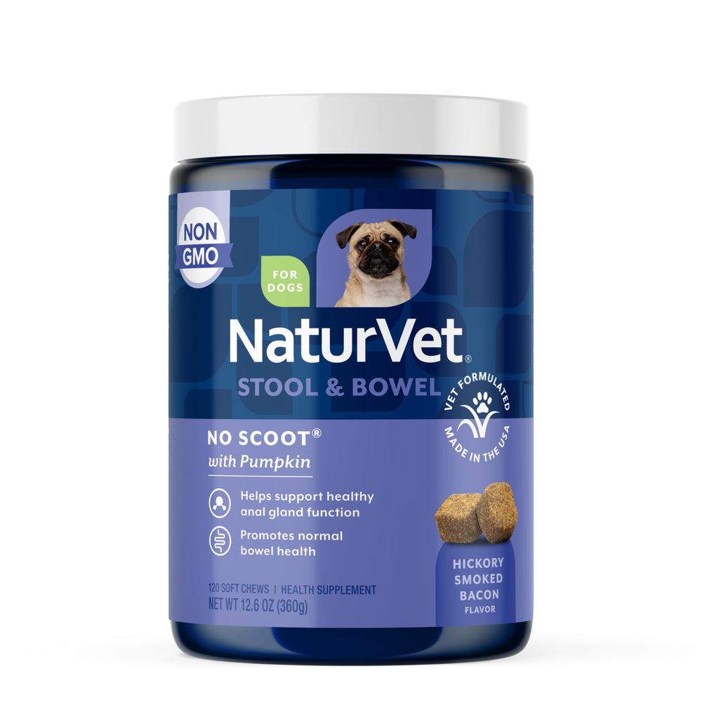 NaturVet No Scoot bottle pour: supports anal glands and bowel function with pumpkin and fiber.