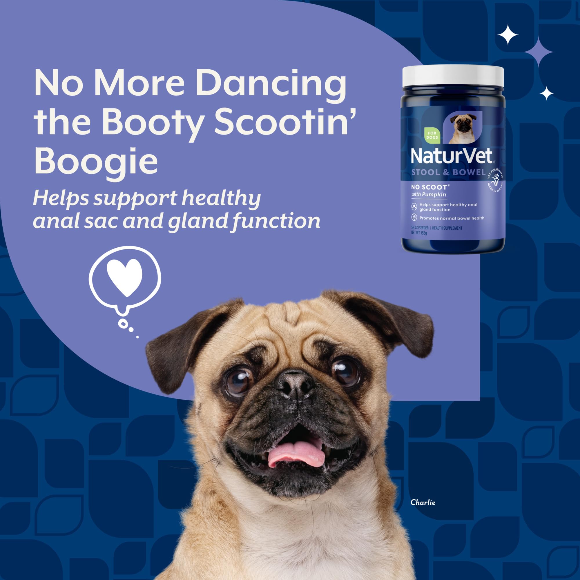 NaturVet No Scoot product label with scoop illustrating high-fiber pumpkin blend.