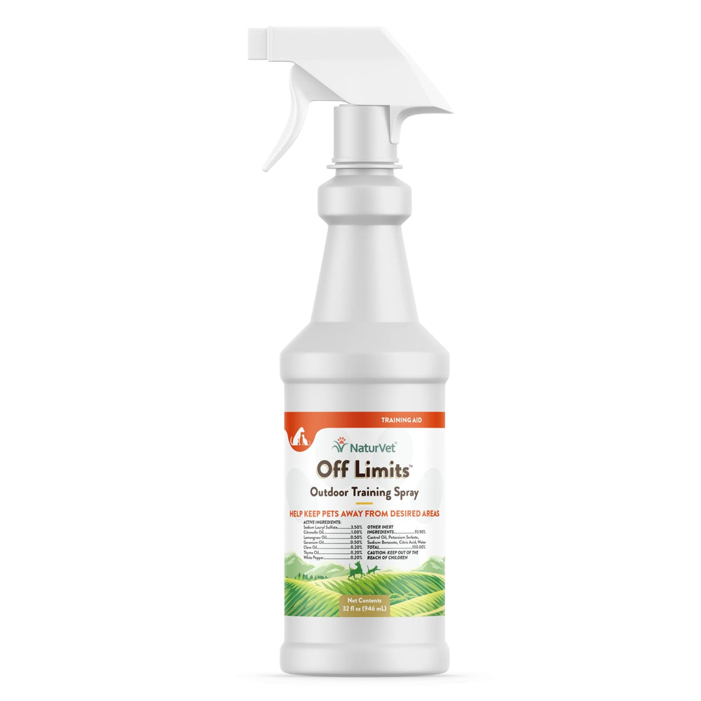 NaturVet Off Limits bottle close-up showing herbal deterrent for pets.