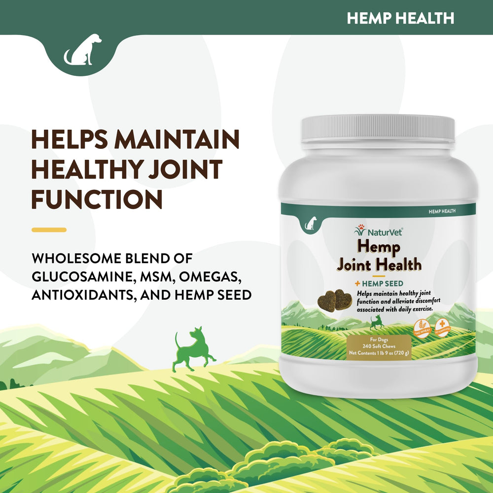 NaturVet dog supplement with omega-3 hemp seed vitamins for joints and coat.