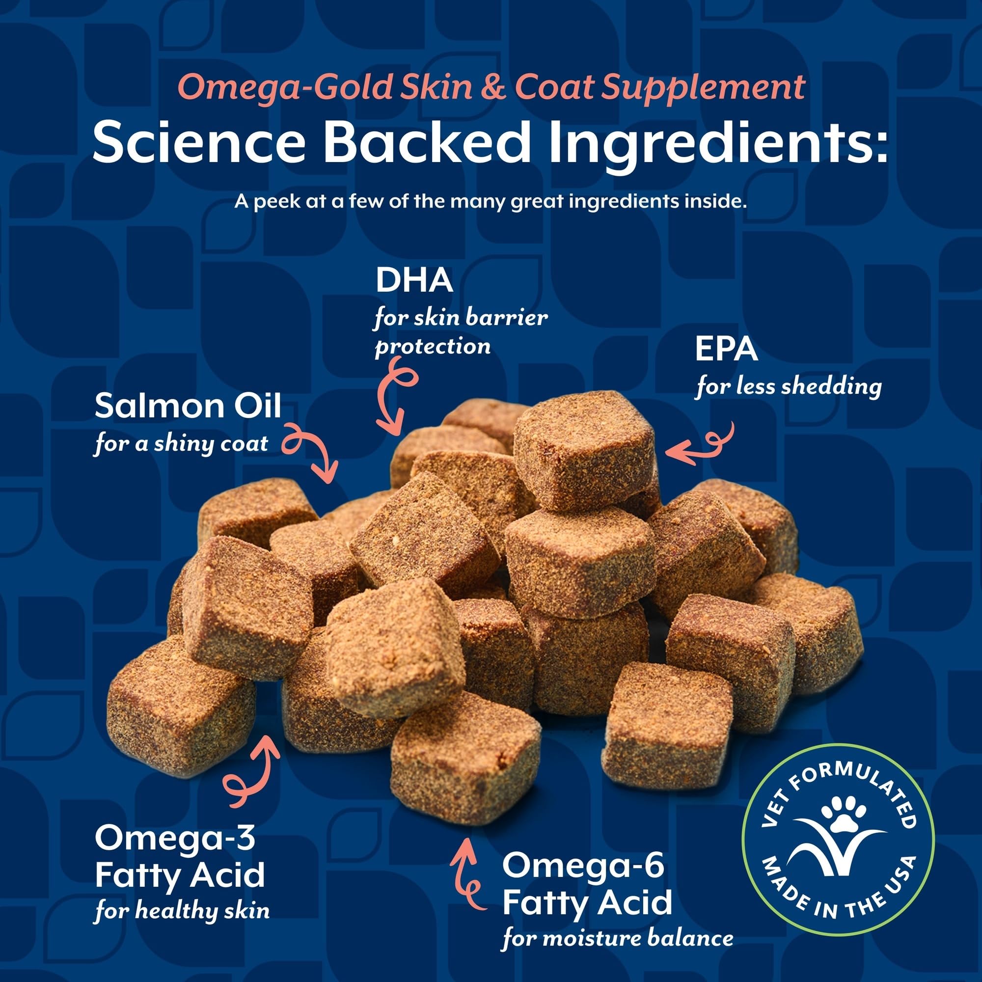 NaturVet Omega-Gold Plus soft chews on paw with dog implies tasty daily care.