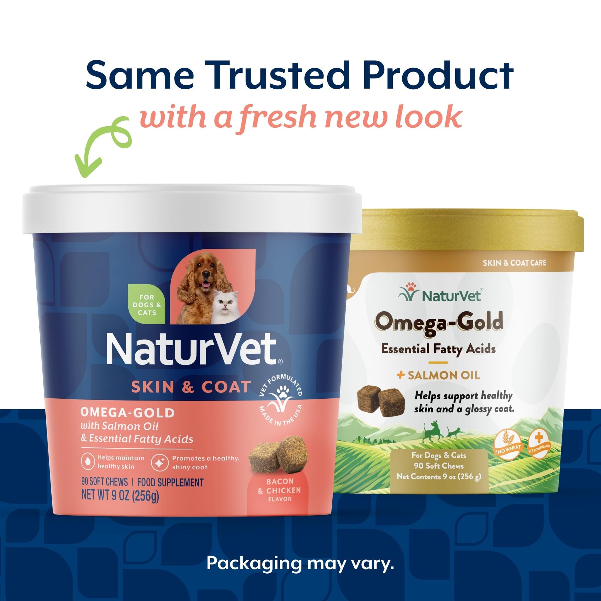 NaturVet Omega-Gold Plus soft chews ready for daily use to support coat shine.