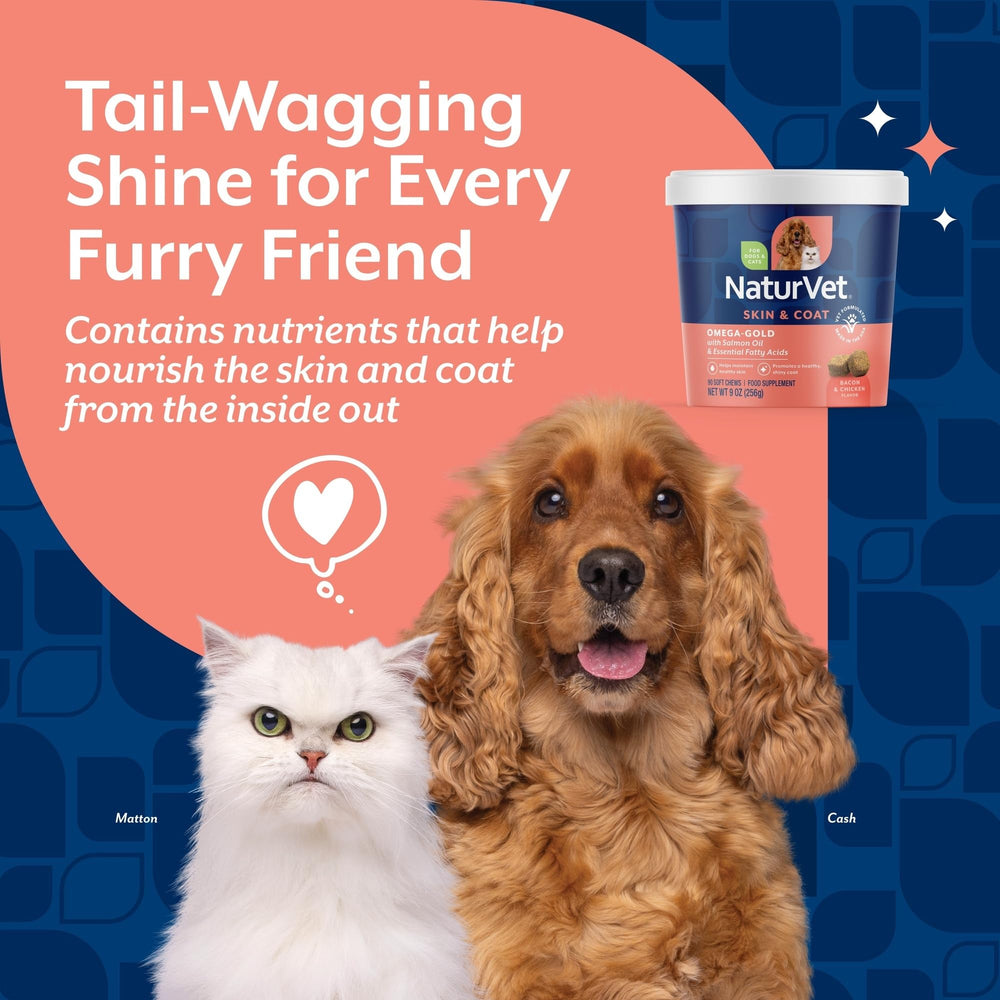 NaturVet Omega-Gold Plus packaging close-up highlights DHA, EPA and omega blends.