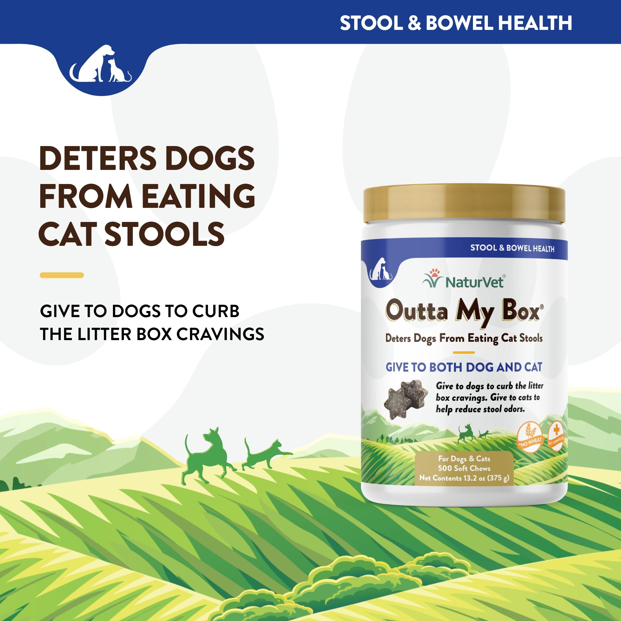 NaturVet Outta My Box ProBioStrive dual action formula illustration with natural ingredients