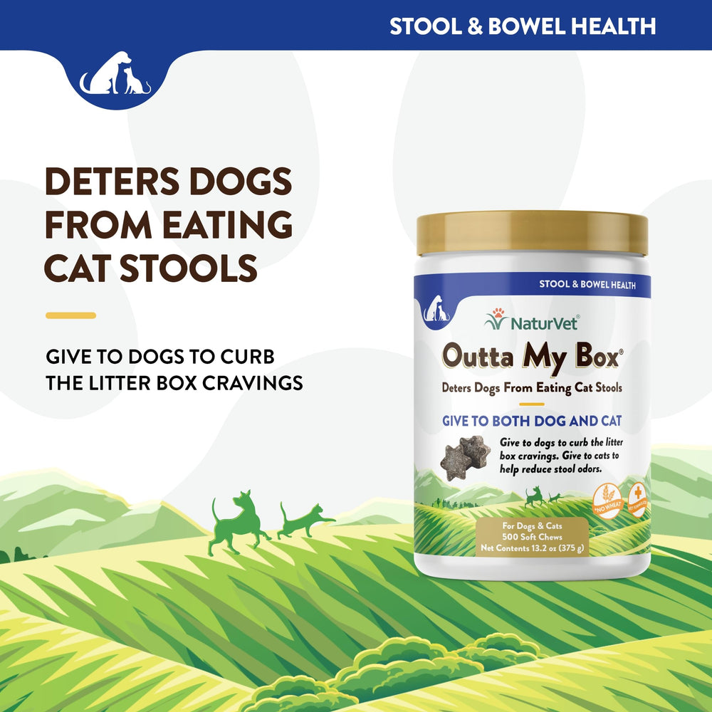 NaturVet Outta My Box ProBioStrive dual action formula illustration with natural ingredients