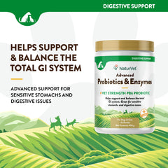 NaturVet PB6 probiotic digestive support for dogs and cats powder scoop inclusion aids transition.