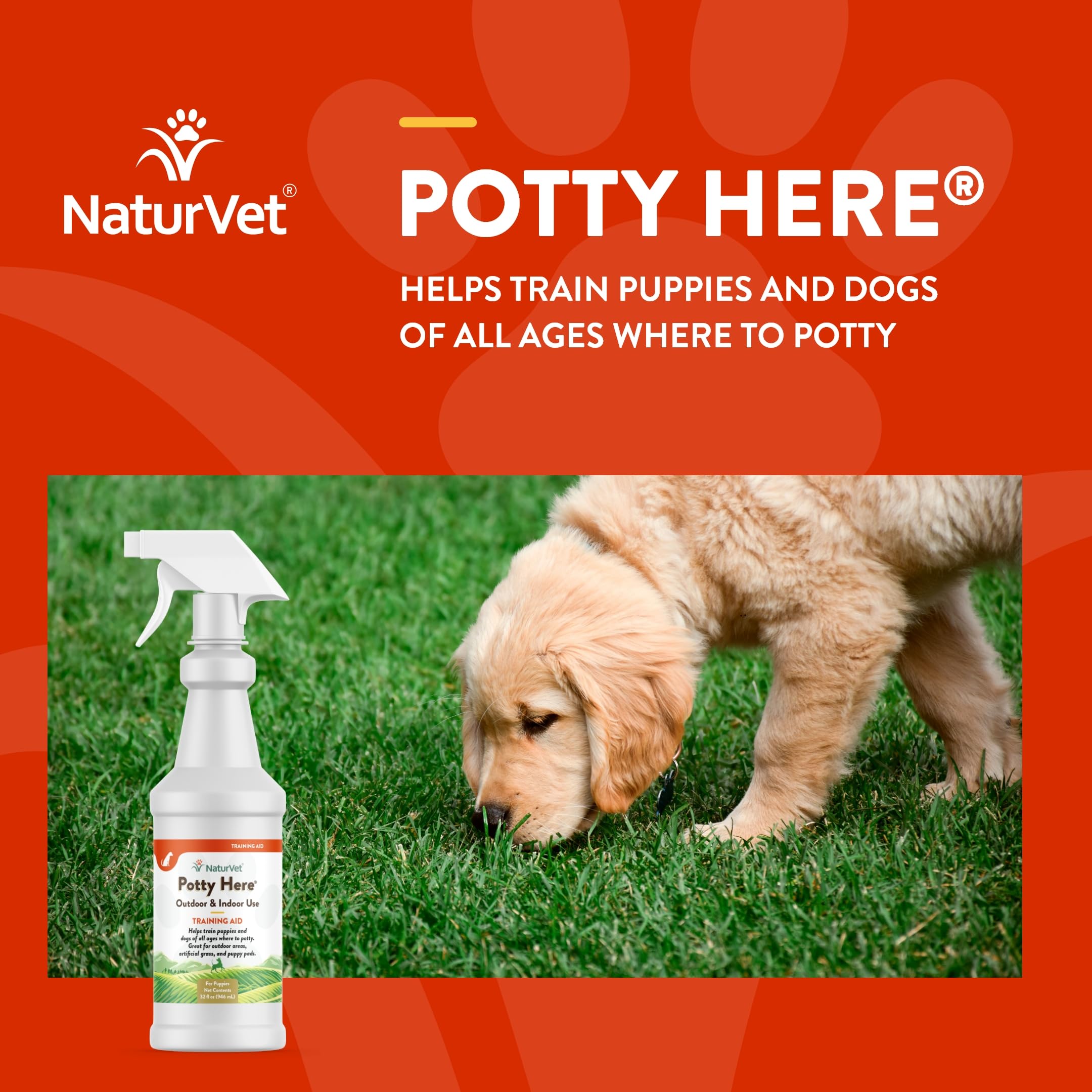 NaturVet Potty Here outdoor use supports outdoor potty zone training.
