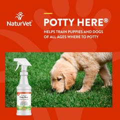 NaturVet Potty Here outdoor use supports outdoor potty zone training.