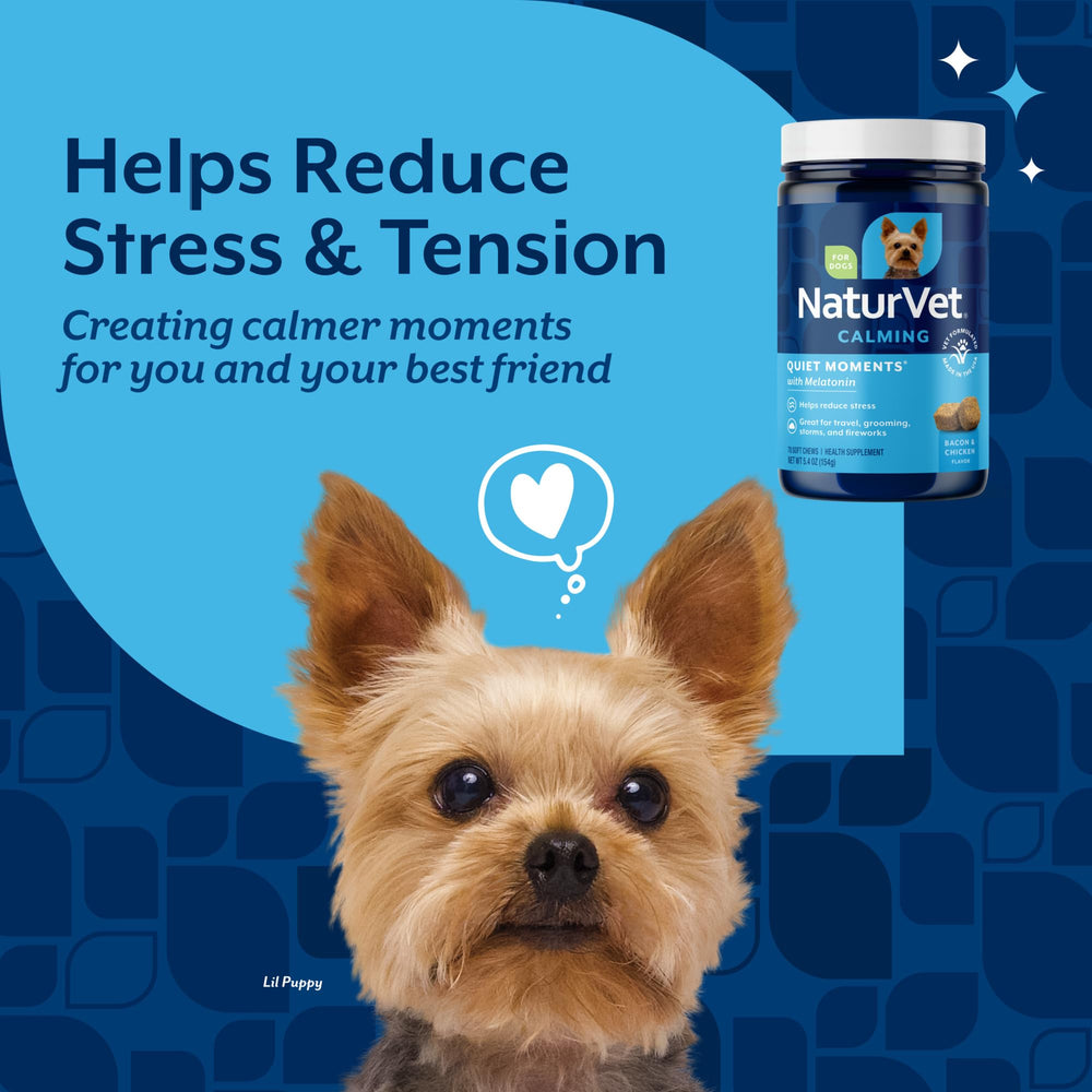 NaturVet Quiet Moments bacon-chicken flavored chews entice dogs during stressful events