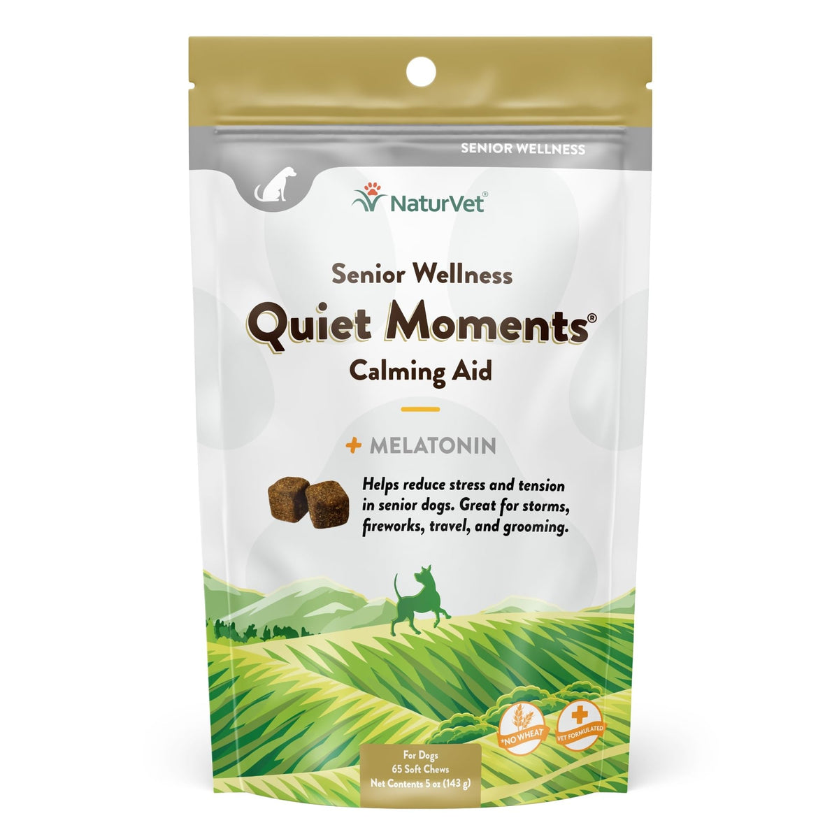 NaturVet Quiet Moments bottle front, calming aid for dogs during storms.