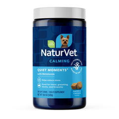 NaturVet Quiet Moments jar front with calming dog chews for stressed dogs.