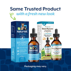 NaturVet Quiet Moments dropper-application shown for easy administration in dogs and cats.