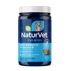 NaturVet Quiet Moments soft chews bottle front showing calming support for dogs