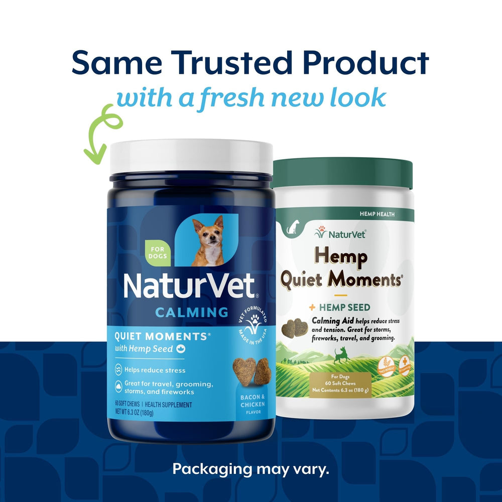 NaturVet Quiet Moments bottle label highlights hemp blend and vet formulation