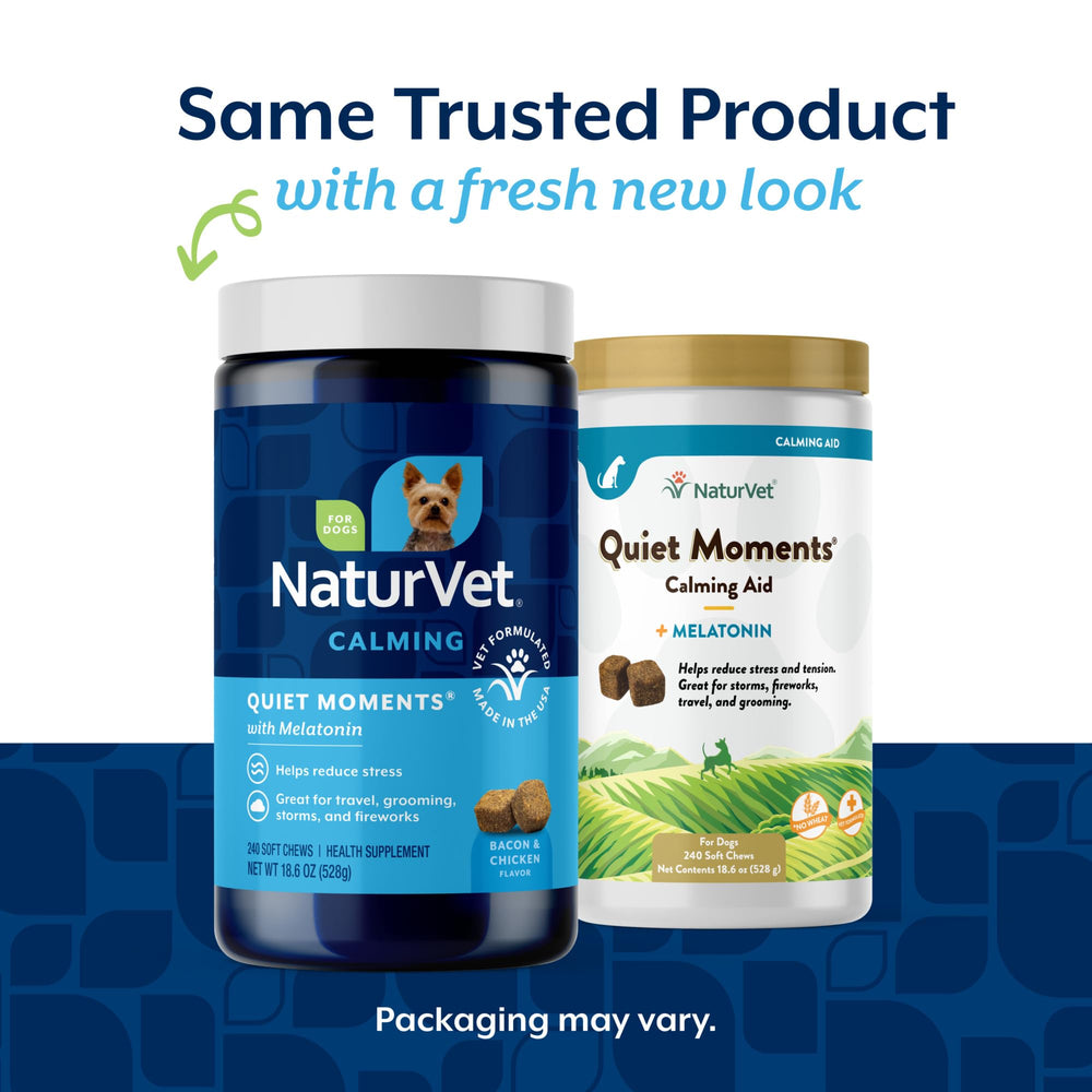NaturVet Quiet Moments soft chews close-up showing bacon and chicken flavor appeal.