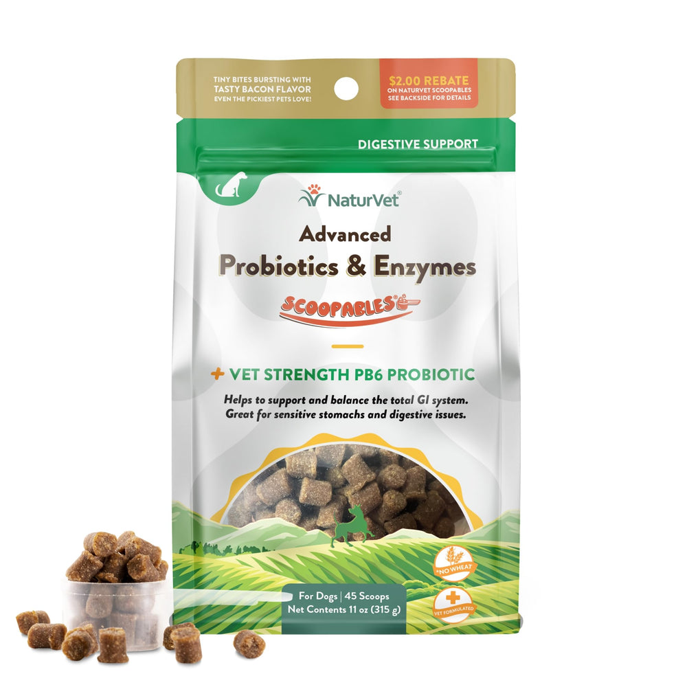 NaturVet Scoopables bottle front with dog probiotic blend for digestive support