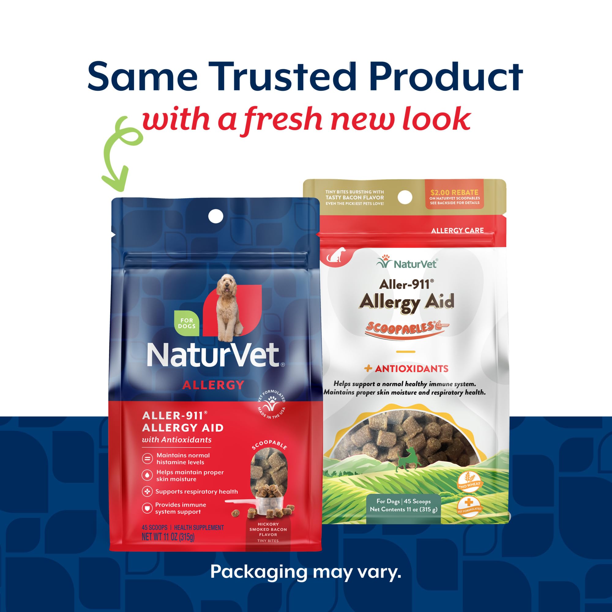NaturVet Scoopables Aller-911 bag closeup highlights ingredients for antioxidants
