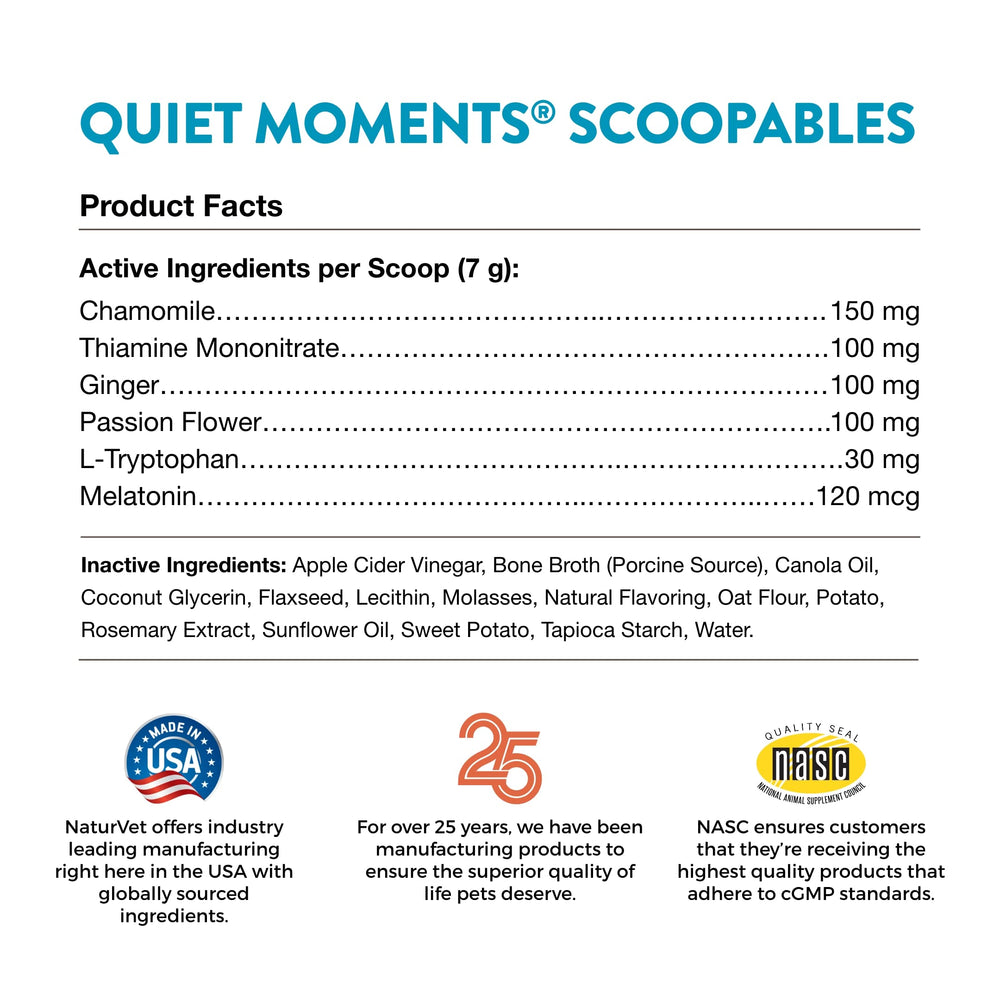 NaturVet Scoopables Quiet Moments dog eating with a relaxed expression