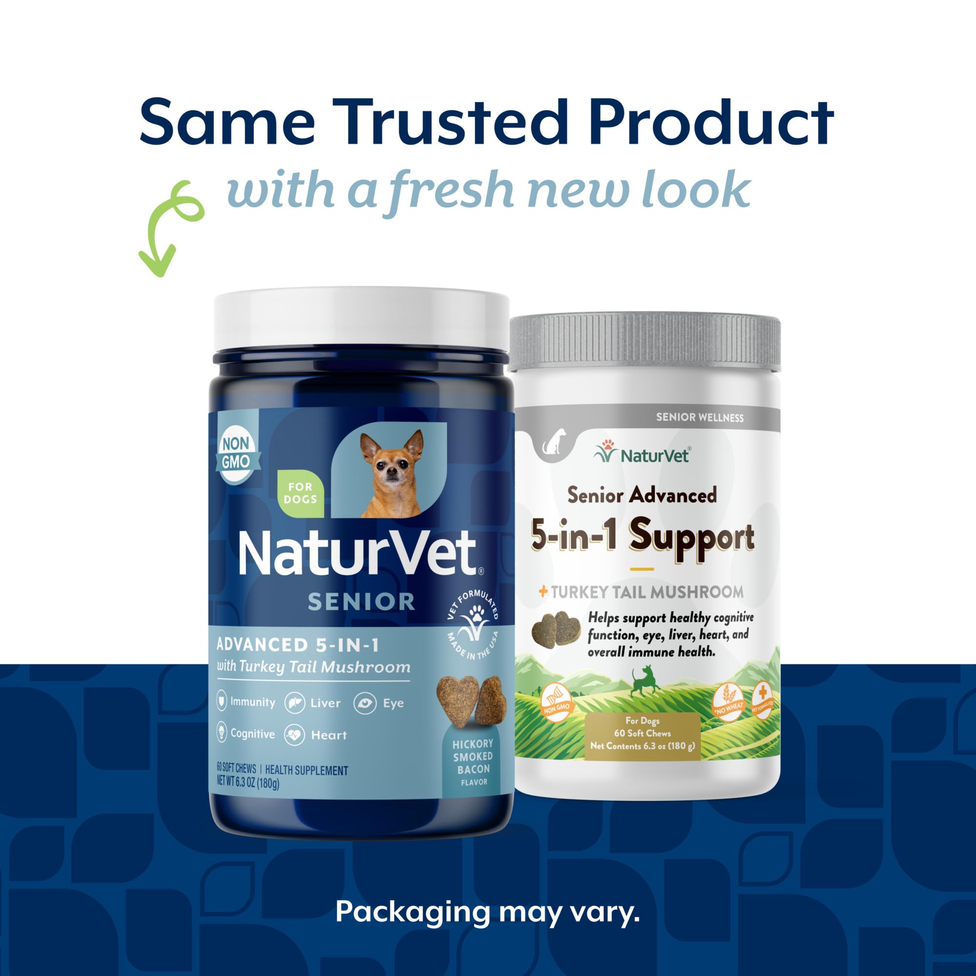 NaturVet Senior Advanced 5-in-1 soft chews closeup highlights tasty formula.