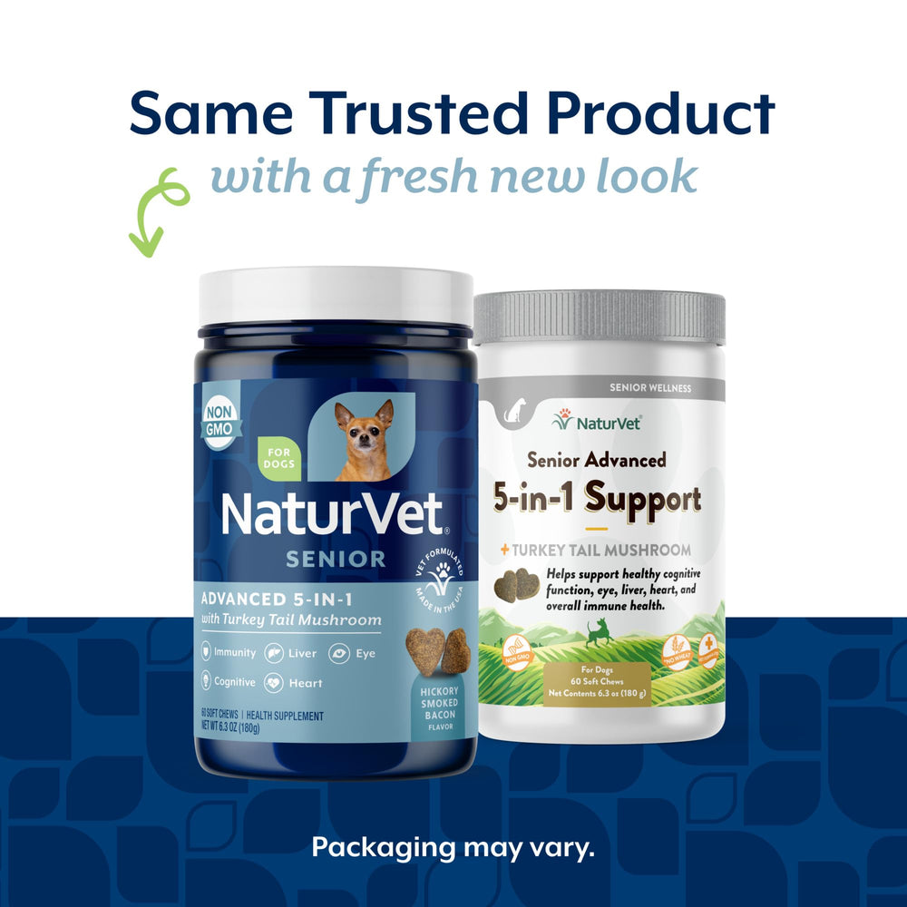 NaturVet Senior Advanced 5-in-1 soft chews closeup highlights tasty formula.