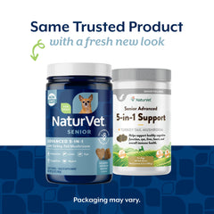 NaturVet Senior Advanced 5-in-1 soft chews closeup highlights tasty formula.