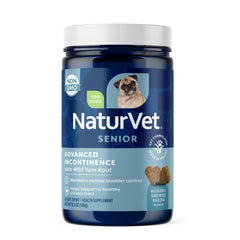 NaturVet Senior Advanced Incontinence bottle with label, supports bladder health and normal urination.