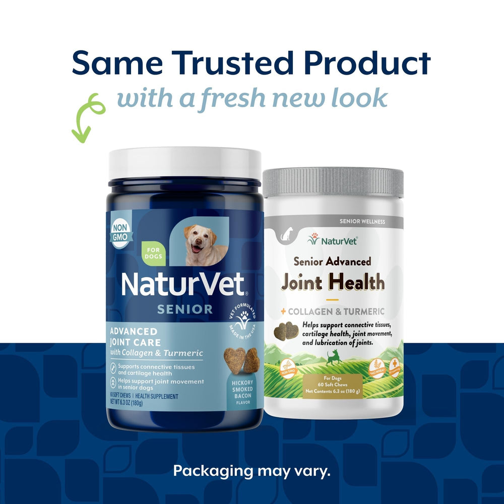 NaturVet Senior Advanced Joint Health ingredients close-up showing glucosamine and MSM for mobility support