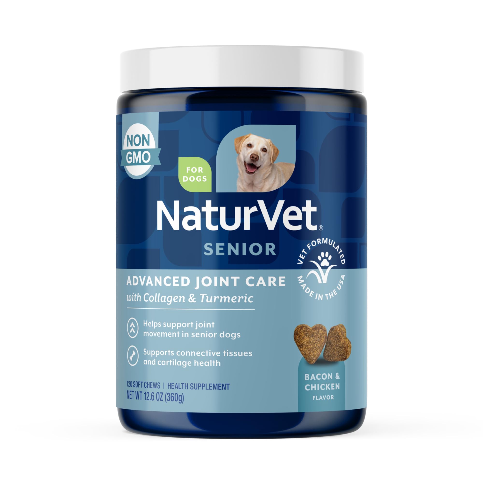 NaturVet Senior Advanced Joint Health Soft Chews bottle for dogs supporting mobility