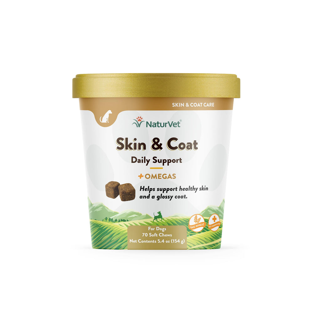 NaturVet Skin and Coat Plus Breath Aid soft chews for dogs promote a shiny coat