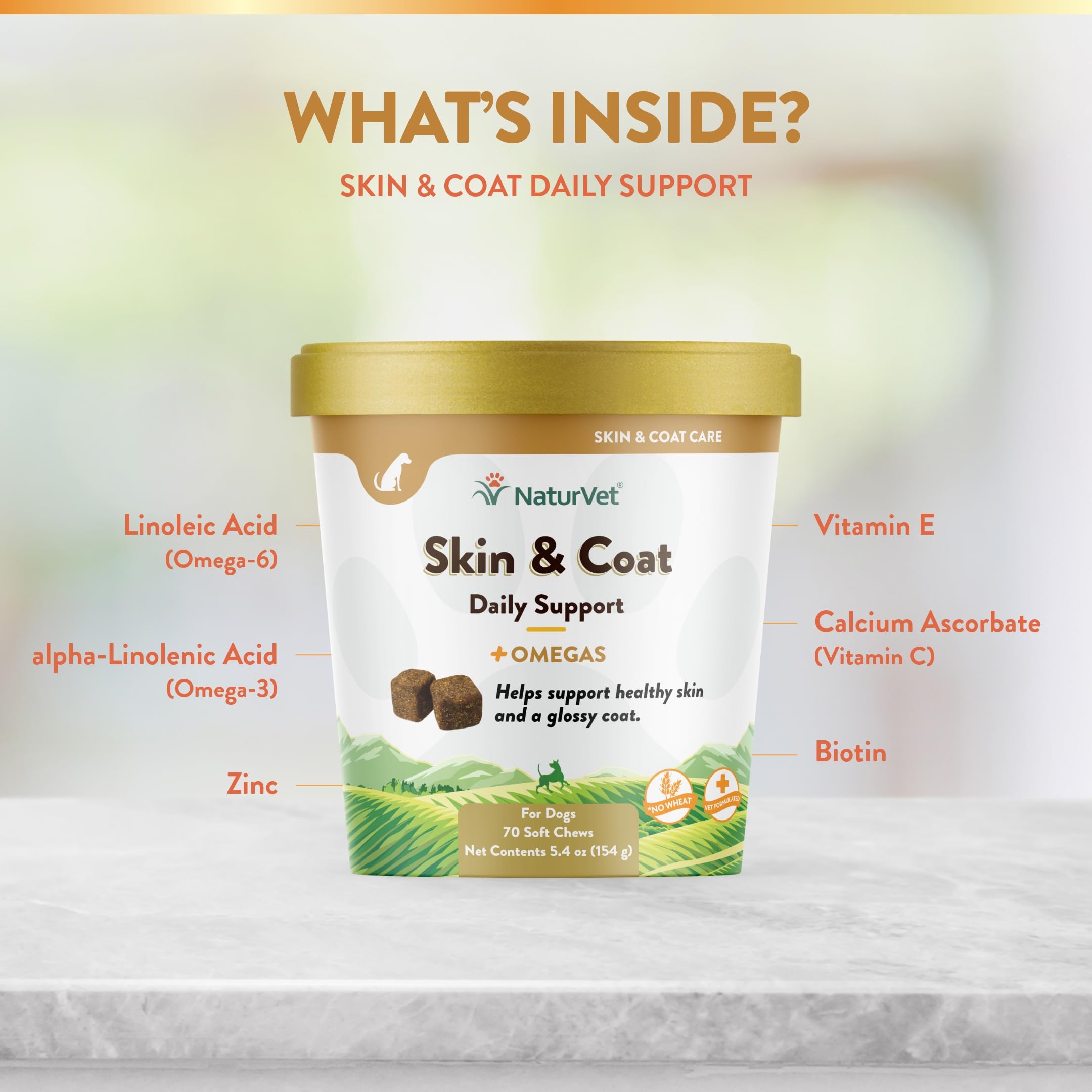 NaturVet Skin and Coat Plus Breath Aid vet formulated in USA facility